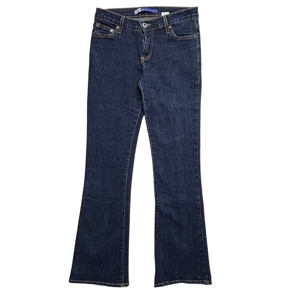 Vintage Anchor Blue Bootcut Jeans Womens 3 Stretch Super Low Dark Wash Made USA